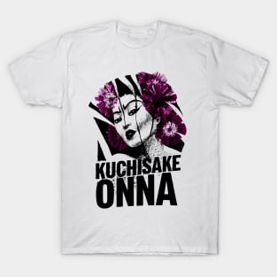 Kuchisake Onna Japanese geisha Girl with Flowers T-Shirt